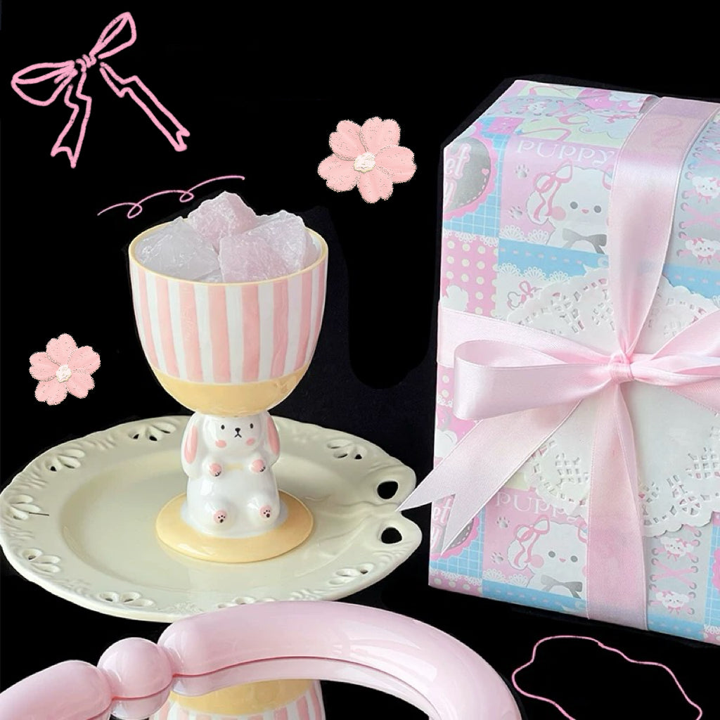 Ceramic Bunny - Clear & Rose Quartz