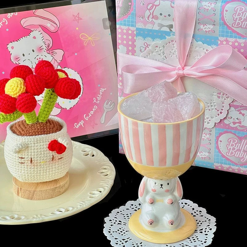 Ceramic Bunny - Clear & Rose Quartz