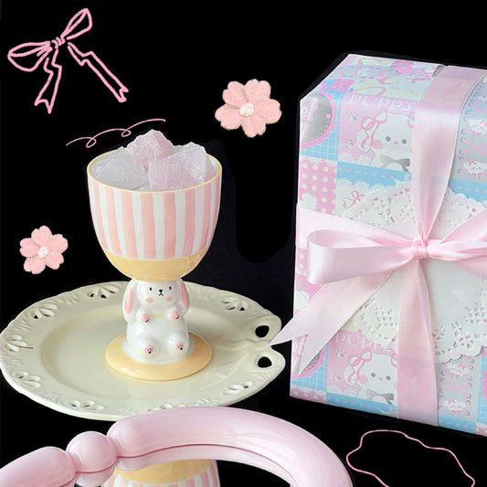 Ceramic Bunny - Clear & Rose Quartz